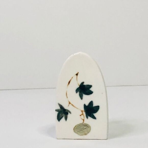 vintage hand painted bone china iron tooth pick holder green ivy leaves mini - Picture 2 of 6
